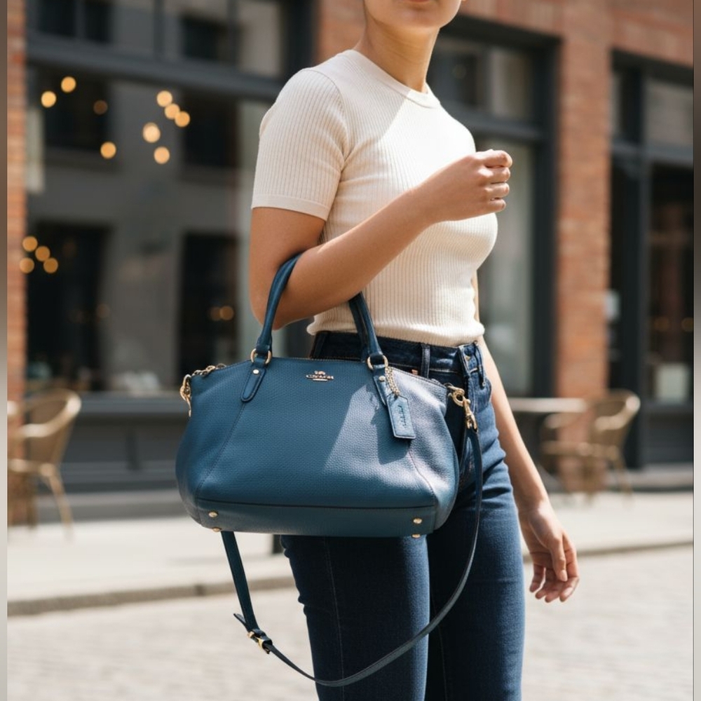kelsey Coach Teal blue pebble Leather Shoulder Bag